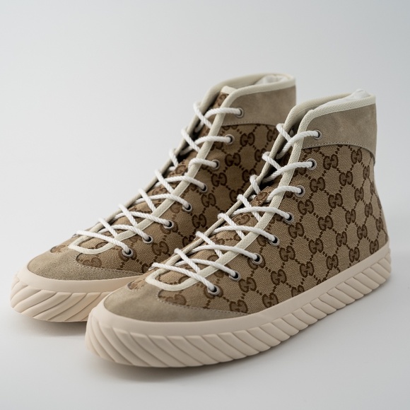 size 13G - Gucci GG Canvas Monogram Sneakers Tortuga Beige High Top